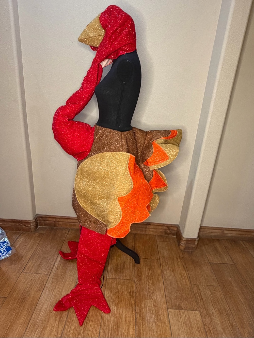 Unisex Red Glitter Turkey Costume - Festive Seasonal Accessory OS
